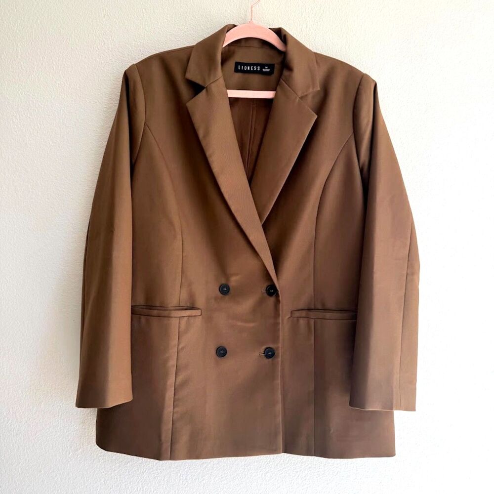 Lioness Wyoming Oversized Double Breasted Blazer Jacket size M Brown NWOT